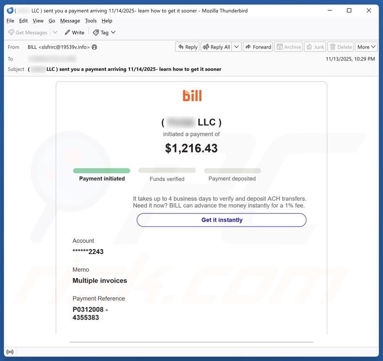 Bill Holdings - Initiated Payment E-Mail Spam Kampagne