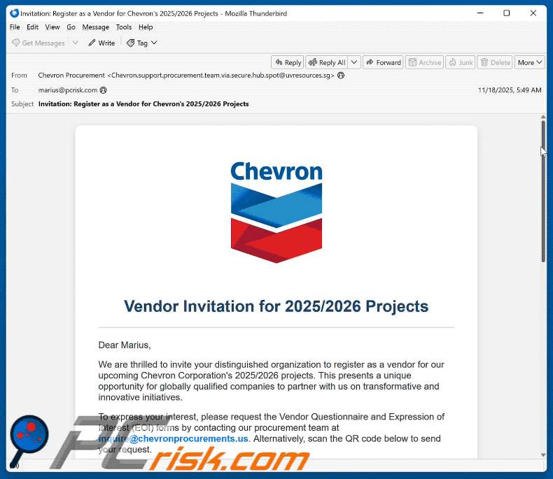 Chevron - Vendor Invitation Email Betrug Aussehen