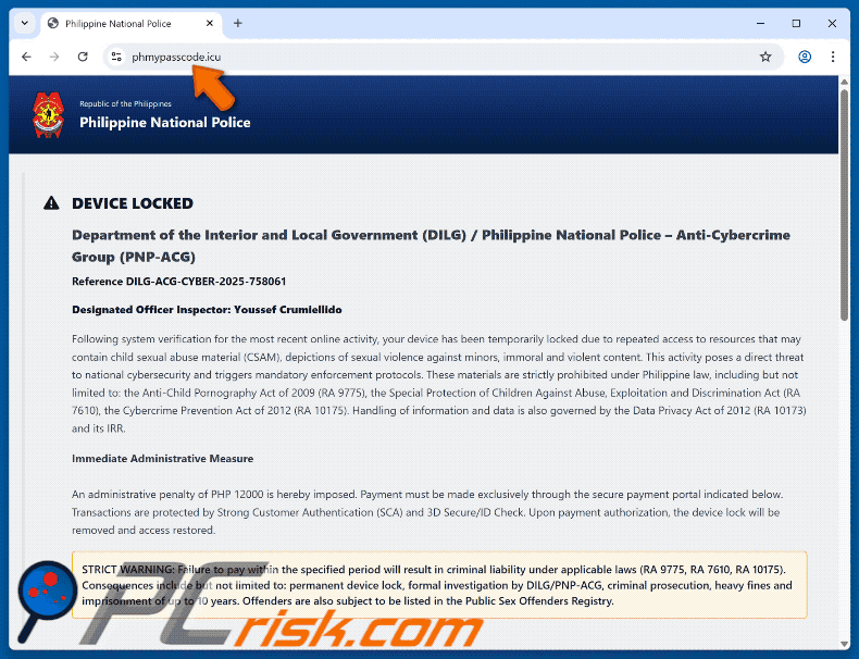 Erscheinungsbild des Betrugs Gerät aufgrund des Zugriffs auf illegale Inhalte gesperrt (GIF)