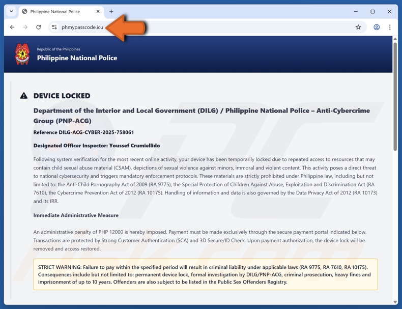 Device Locked Due To Access To Illegal Content Betrug (englische Variante)