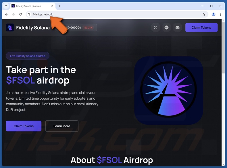 Fälschung Fidelity Solana Airdrop website