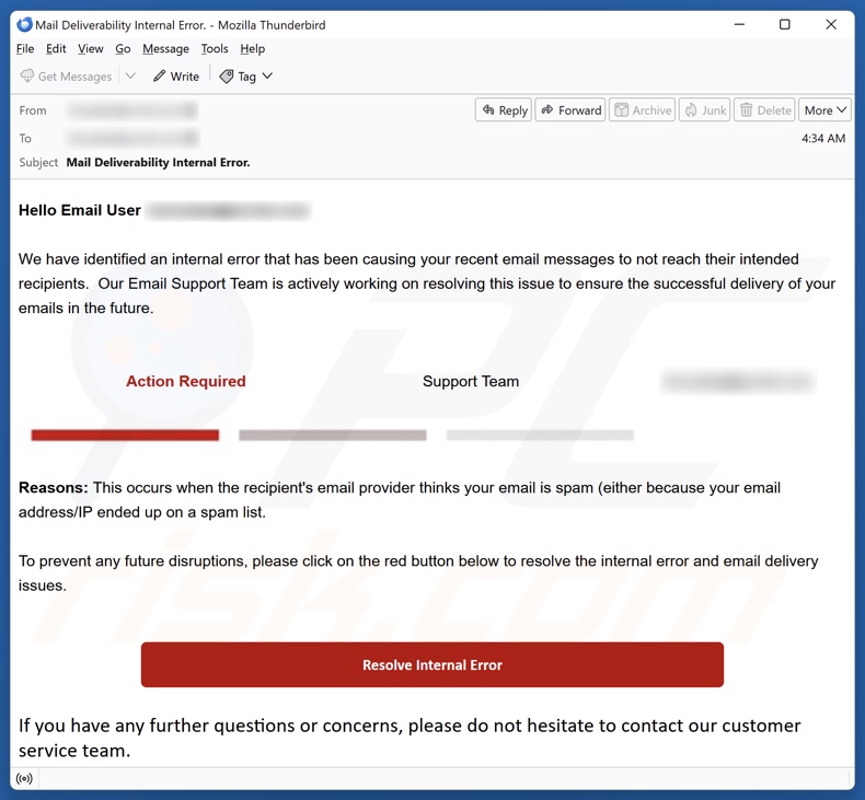 Internal Error E-Mail Spam Kampagne