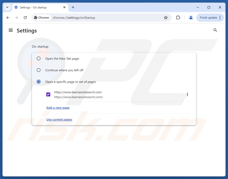 Entfernen von learnassistsearch.com von der Startseite von Google Chrome