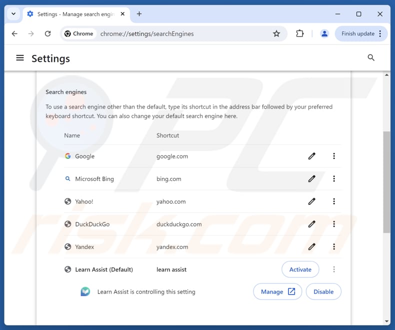 Entfernen von learnassistsearch.com aus der Standardsuchmaschine von Google Chrome