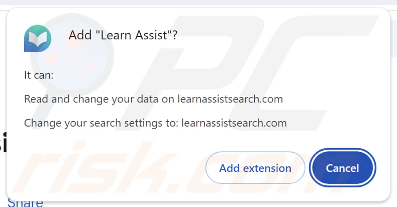 Learn Assist browser hijacker Um Erlaubnis bitten