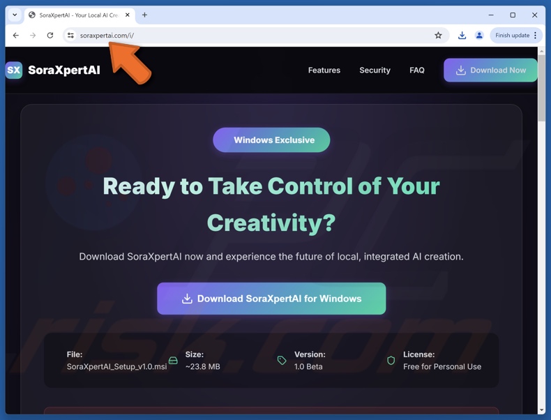 Website zur Werbung für LogMeIn (unter dem Deckmantel einer Sora-Variante)