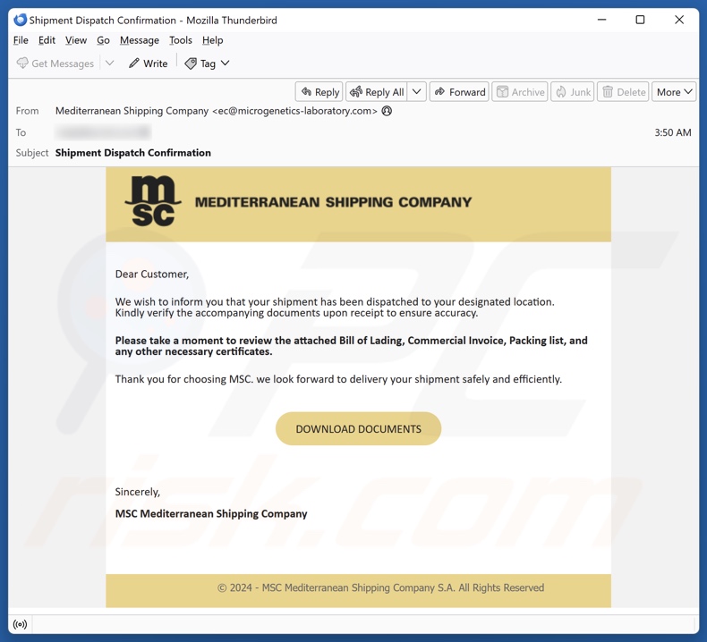 Mediterranean Shipping Company E-Mail Spam Kampagne