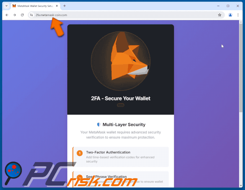 MetaMask 2FA Activation Betrugs E-Mail bewarb gefälschte MetaMask-Website