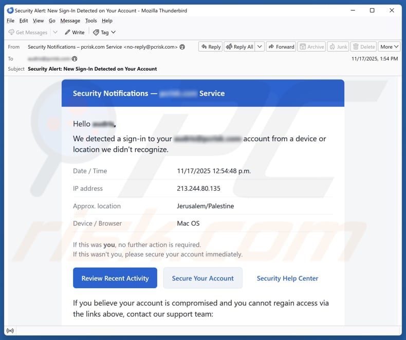 Email Account Failure Notice email spam Kampagne