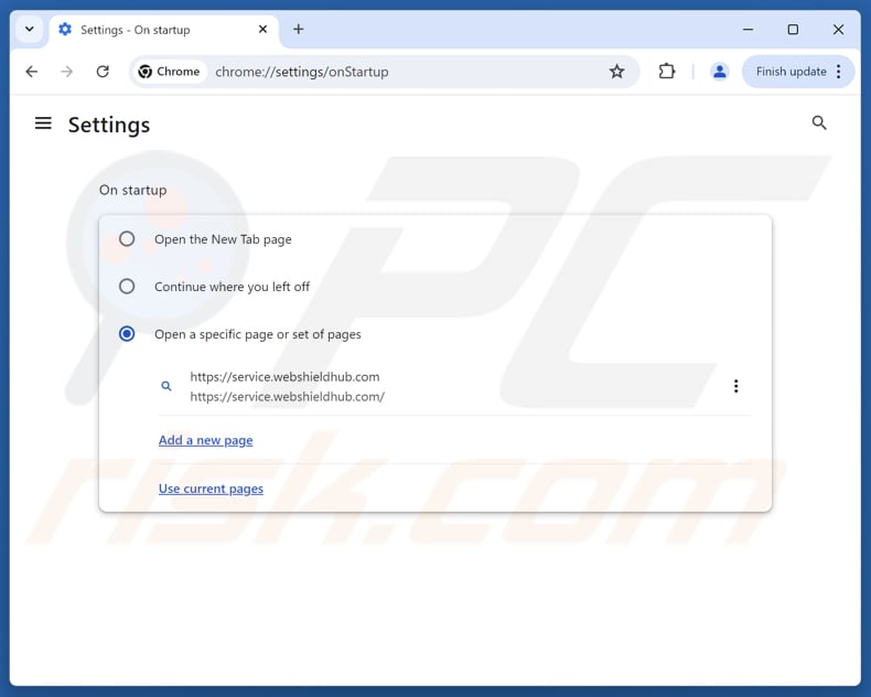 Entfernen von service.webshieldhub.com aus der Google Chrome-Startseite
