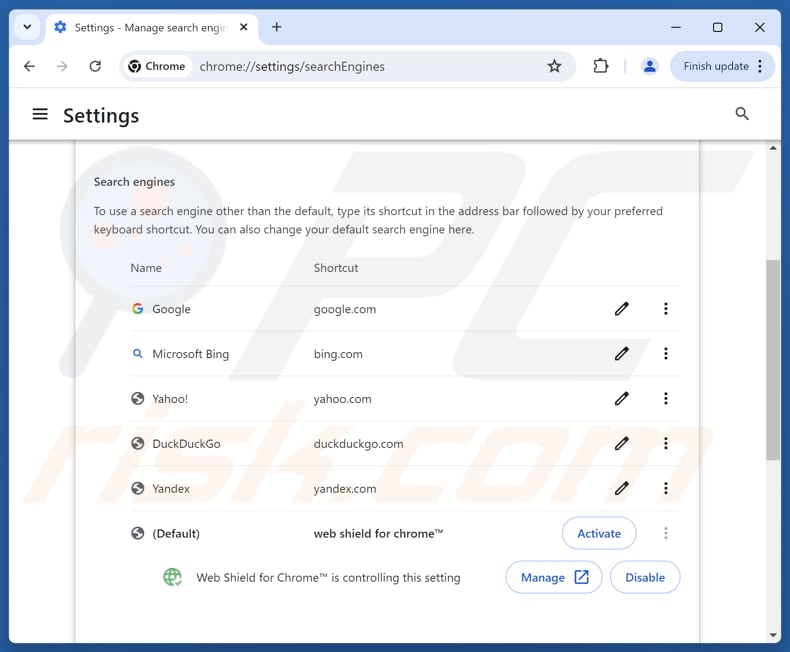 Entfernen von service.webshieldhub.com aus der Standardsuchmaschine von Google Chrome