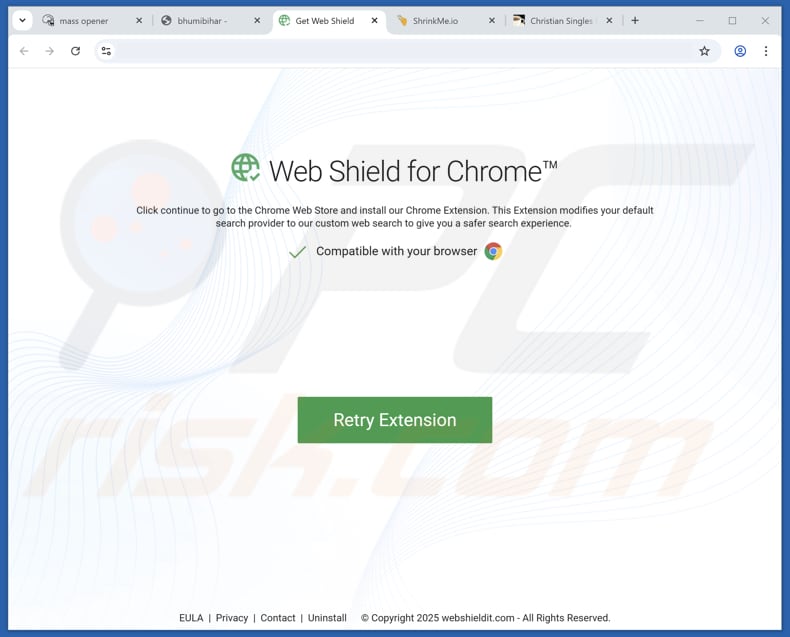 Website zur Werbung Web Shield for Chrome browser hijacker