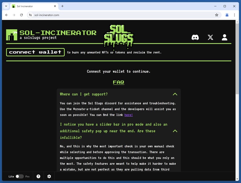 Sol Incinerator token burn betrügerische echte Website (sol-incinerator.com)