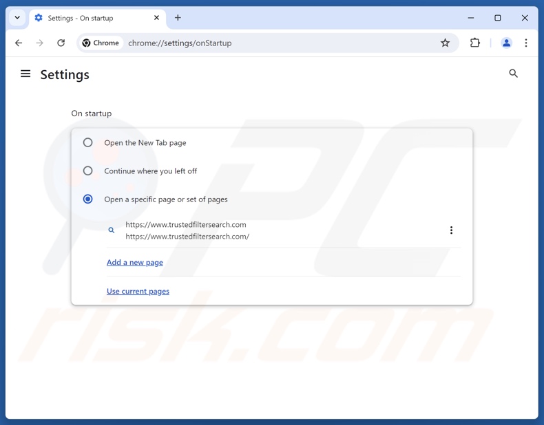 Entfernen von trustedfiltersearch.com von der Google Chrome-Startseite