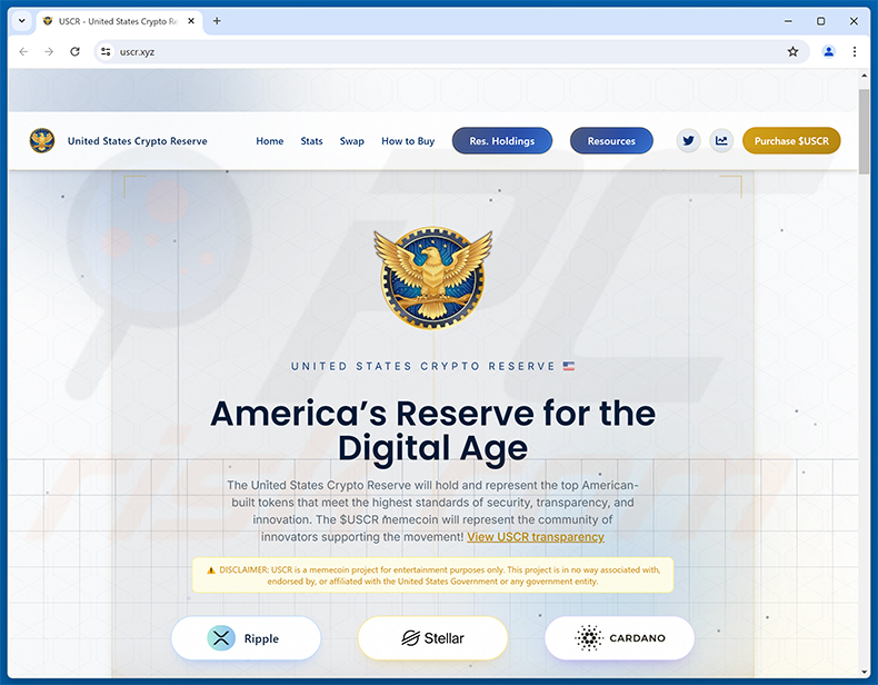 Real United States Crypto Reserve ($USCR) website (uscr.xyz)