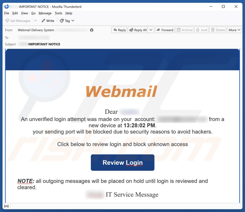 Email Account Failure Notice email spam Kampagne