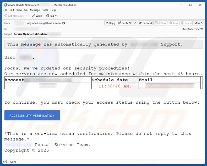 Email Account Failure Notice E-Mail Spam Kampagne