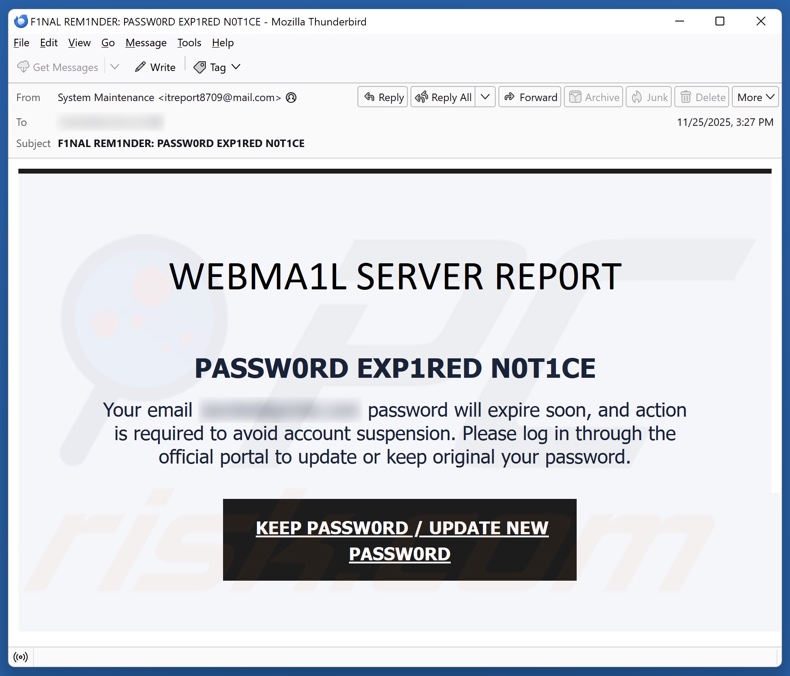 Webmail Server Report email spam Kampagne