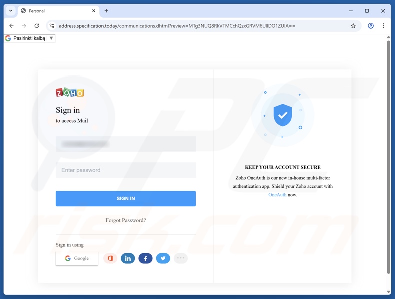 Your Mail Is On Hold Betrugs E-Mail bewarb Phishing Website