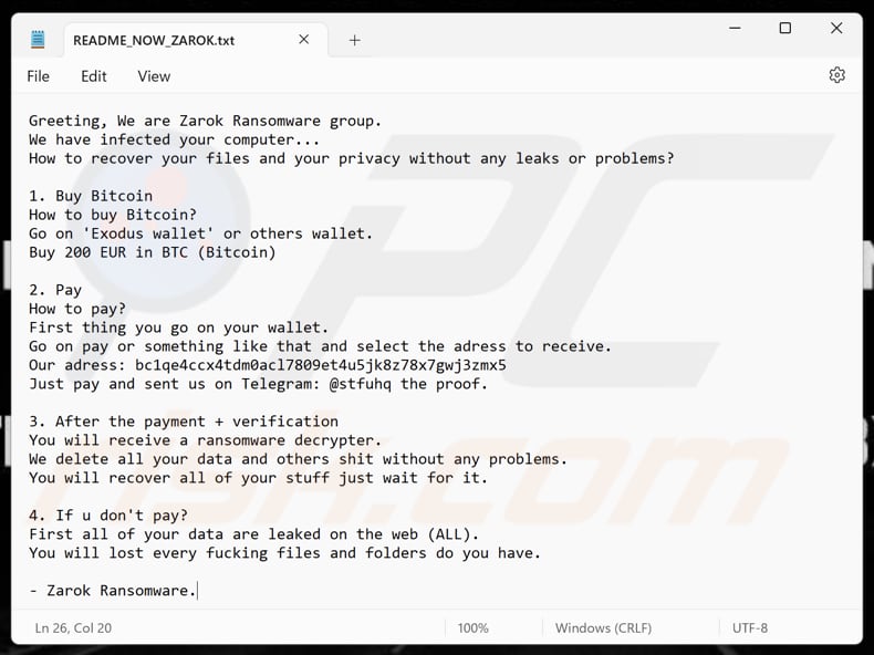 Zarok ransomware Textdatei (README_NOW_ZAROK.txt)