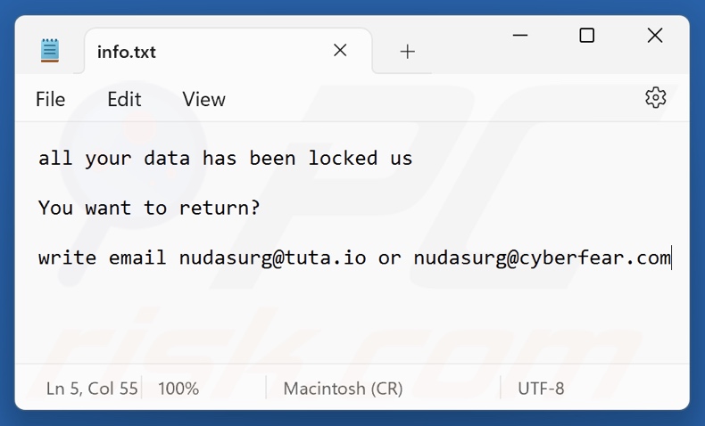 Zeo ransomware Textdatei (info.txt)