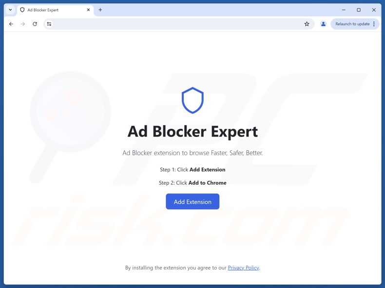 Betrügerische Website, die für die Adware AdBlocker Expert wirbt