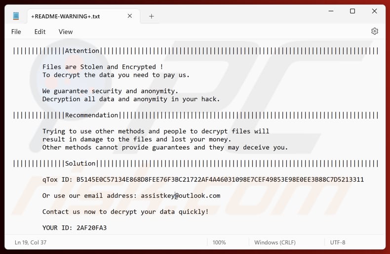 Asyl ransomware Textdatei (+README-WARNING+.txt)