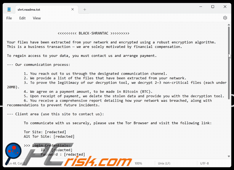 Black Shrantac ransomware Lösegeldforderung (shrt.readme.txt) GIF