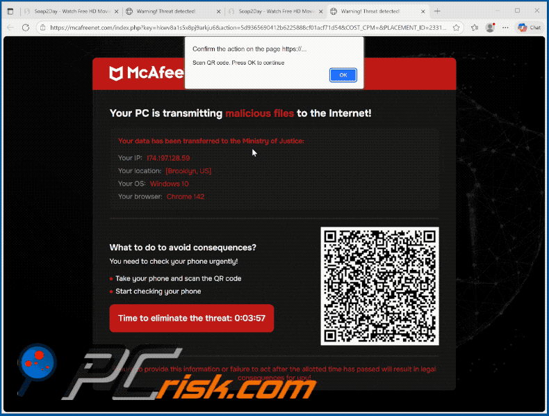 Erscheinungsbild von McAfee – Ihr PC überträgt schädliche Dateien (Betrugsversuch)