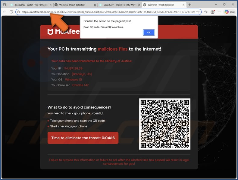 McAfee - Your PC Is Transmitting Malicious Files Betrug