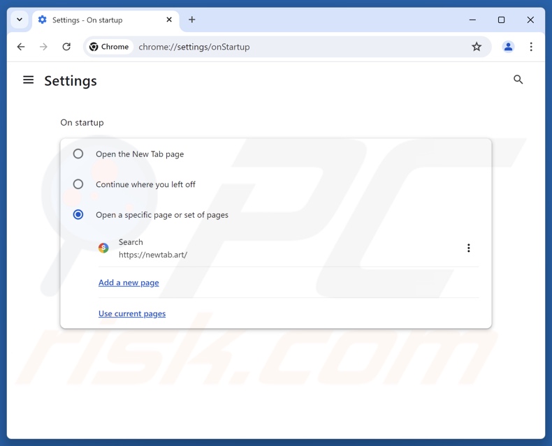 Entfernen von newtab.art von der Google Chrome-Startseite