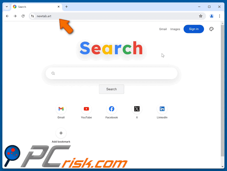 newtab.art leitet zu Google weiter (GIF)