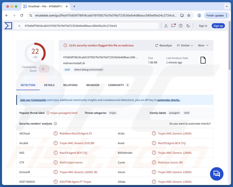 Erkennungen der Malware NovaStealer auf VirusTotal