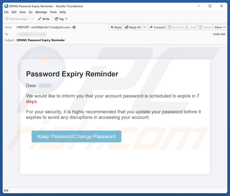 Password Expiry Reminder E-Mail Spam Kampagne