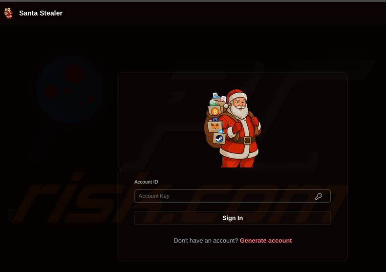Anmeldung im Administrationsbereich von SantaStealer