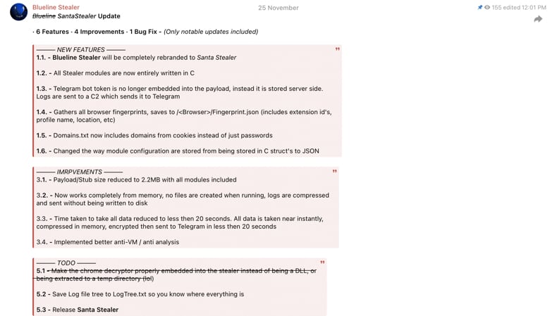 SantaStealer Malware, die Telegram-Nachrichten verbreitet