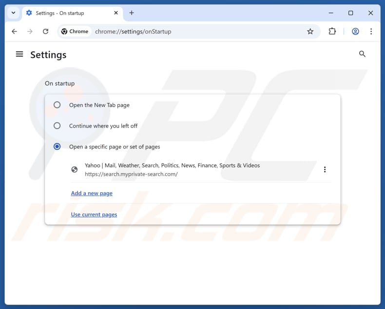 Entfernen von search.myprivate-search.com aus der Startseite von Google Chrome