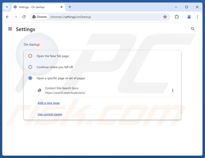Entfernung von search.searchsafe.tech aus der Google Chrome-Startseite