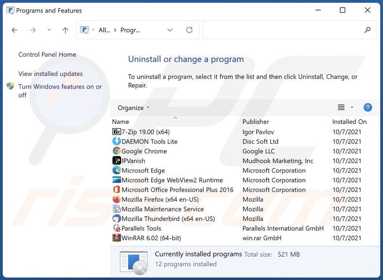Deinstallation des Browserentführers search.searchsafe.tech über die Systemsteuerung