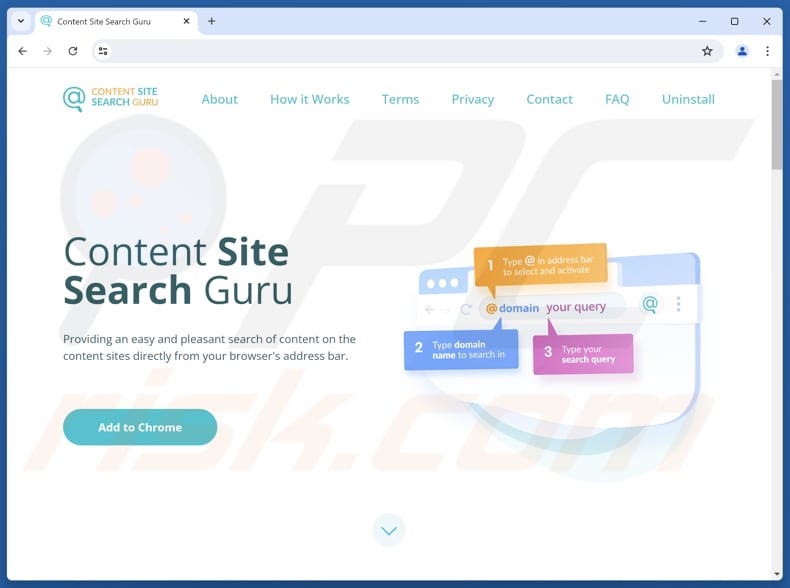 Website zur Bewerbung des Browserentführers Content Site Search Guru