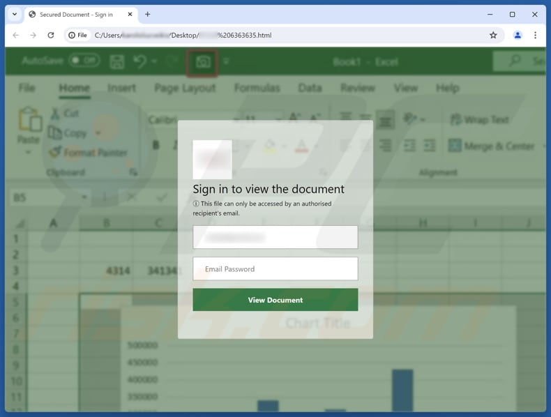 Secure Document Shared Email Betrug Phishing Seite