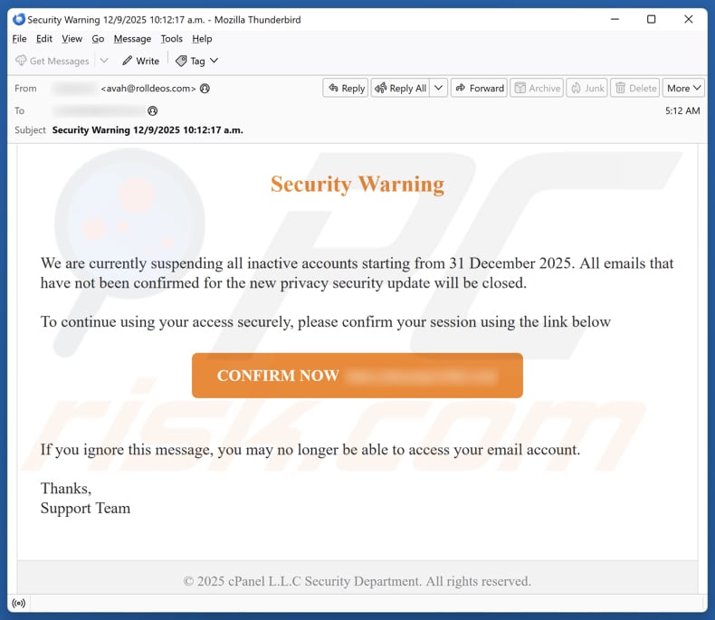 Security Warning email spam Kampagne