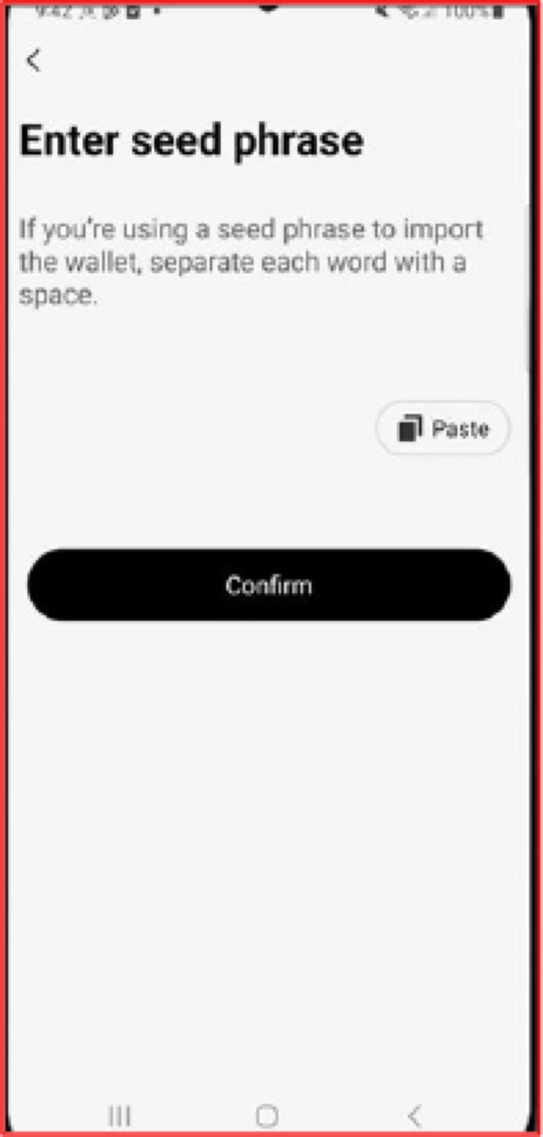 SeedSnatcher Malware – gefälschte Import-Wallet Seite (Quelle: cyfirma.com)