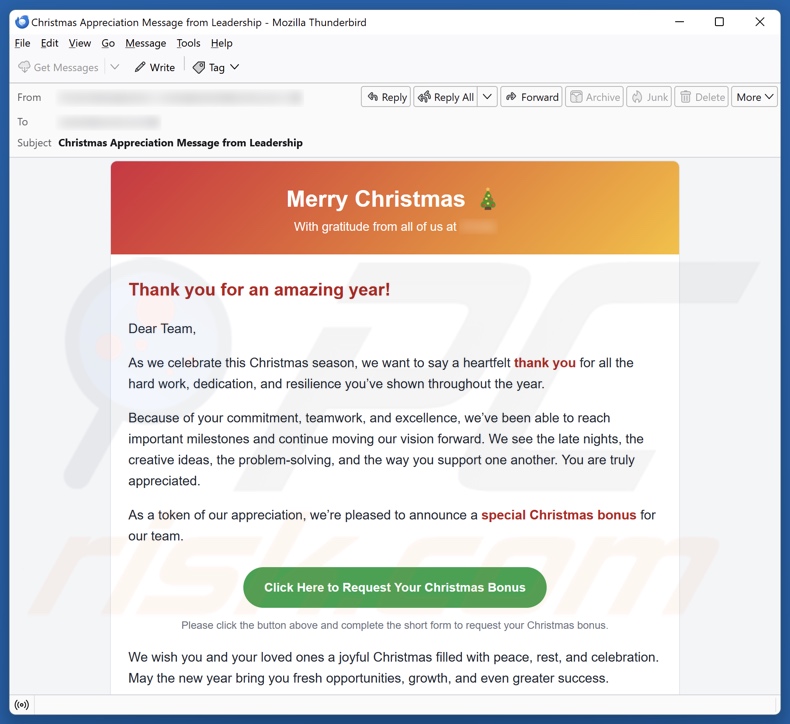 Special Christmas Bonus E-Mail Spam Kampagne