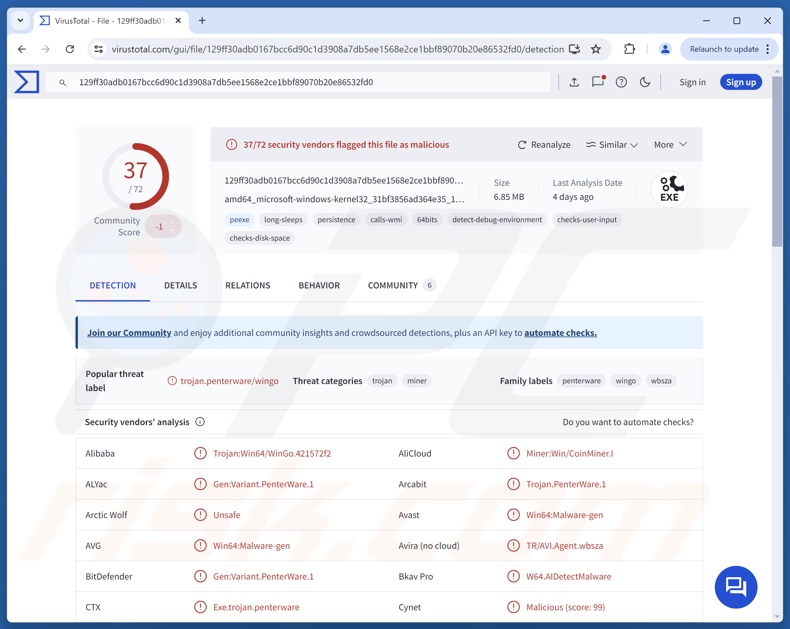 Erkennungen der Malware SpecRAT auf VirusTotal