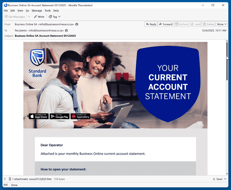 Standard Bank Account Statement Email Betrug Aussehen