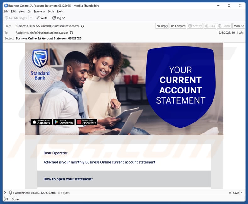 Standard Bank Account Statement email spam Kampagne