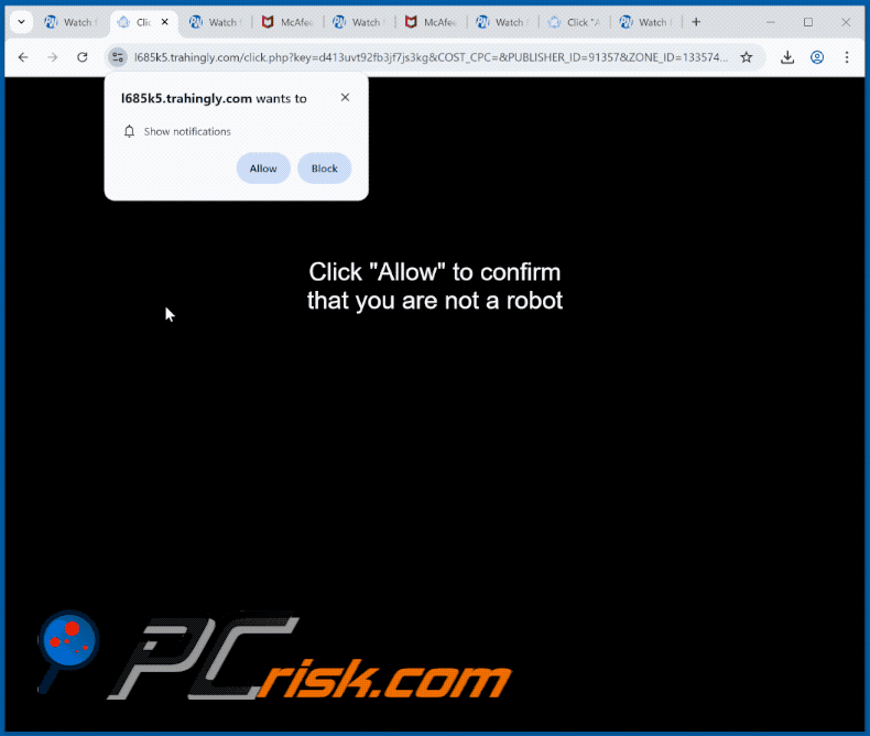 trahingly[.]com website Aussehen (GIF)