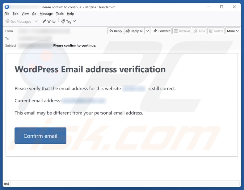 WordPress Email Address Verification E-Mail Spam Kampagne