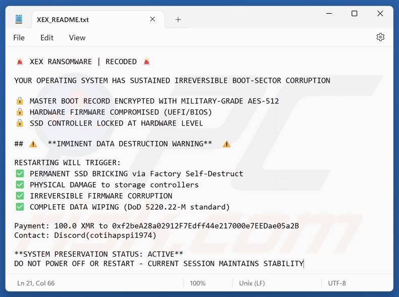XEX ransomware Lösegeldforderung (XEX_README.txt)
